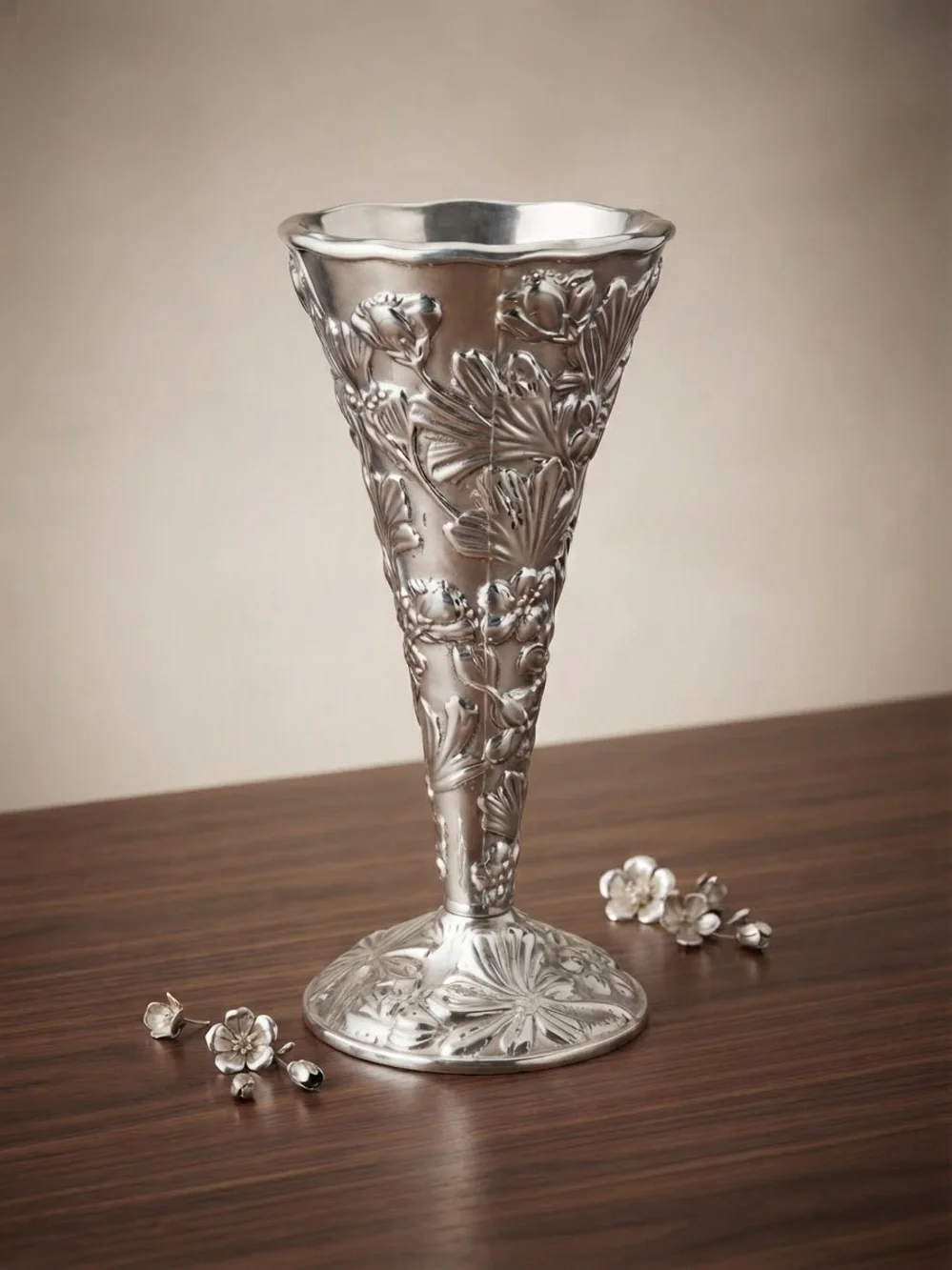 Silver Floral Embossed Decorative Vase - Home Accents